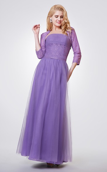 Strapless A-line Long Ruched Chiffon and Lace Dress