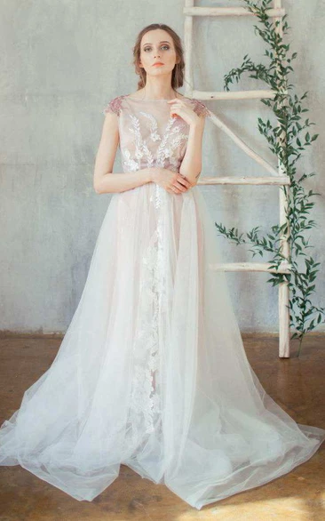 Straps Tulle Beaded Lace Embroidered Wedding Dress