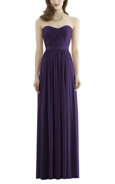 Simple Strapless Ruched Long Bridesmaid Dress