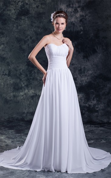 Strapless A-Line Ruched Sweep Train and Dress With Pleats