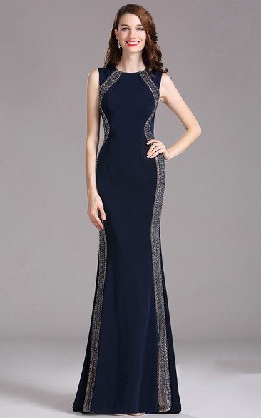 Sheath Bateau Sleeveless Jersey Beading Illusion Dress