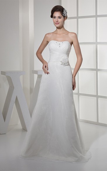 Sleeveless A-Line Criss-Cross Beading and Gown With Flower