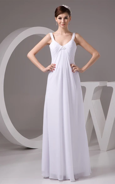 Strapped Empire Floor-Length Chiffon Beading and Dress With Pleats