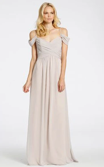 Floor-Length Spaghetti Criss-Cross Chiffon Bridesmaid Dress With Brush Train And V Back