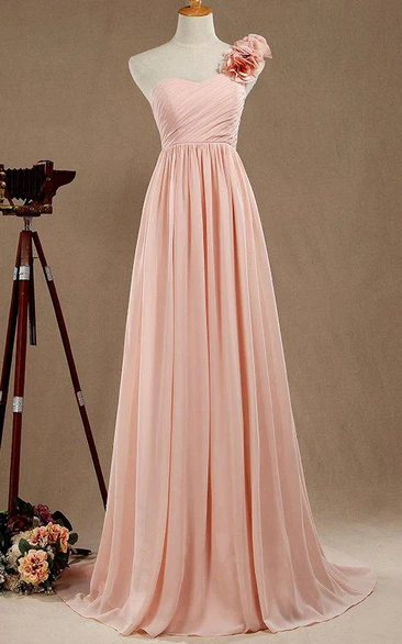 A-line Long One-shoulder Chiffon&Satin Dress