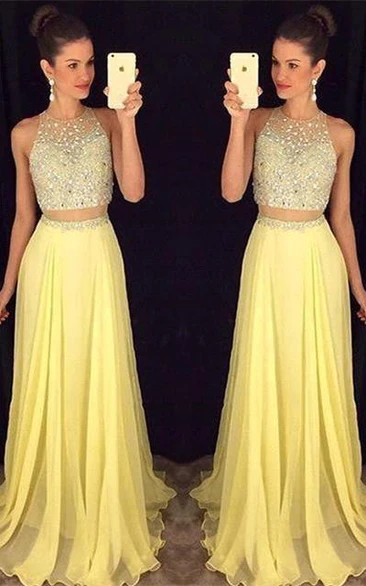 Gorgeous Beadings Sleeveless Prom Dress Long Chiffon Party Gowns