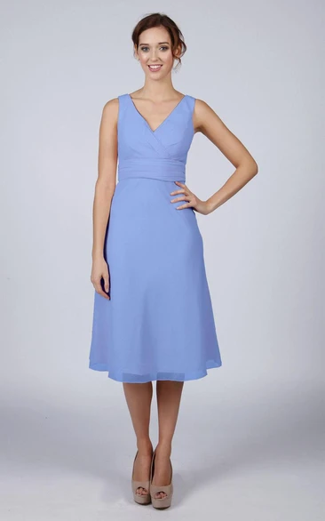 V Back V Back A-line Chiffon Short Dress Kingfisher Blue