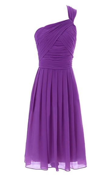 One-shoulder Short Chiffon Dress With Ruffles