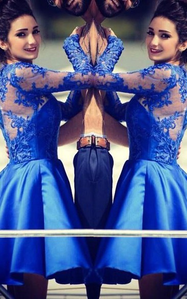Modern Jewel Royal Blue Homecoming Dress Long Sleeve With Lace Appliques