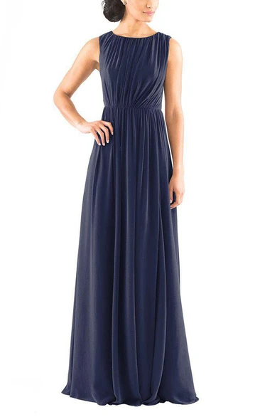 Sleeveless Long Chiffon Bridesmaid Dress with Ruching