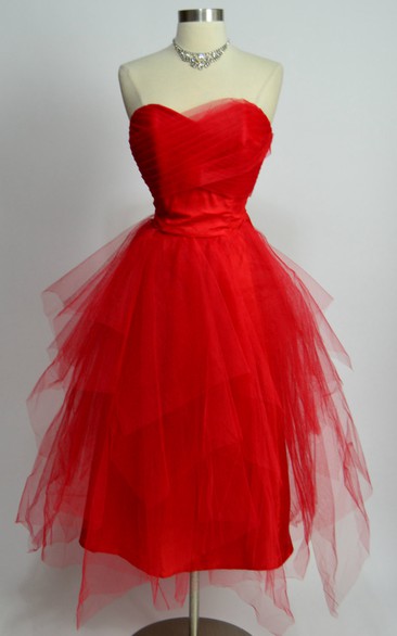 Sweetheart A-line Tea-length Tulle Dress With Layers