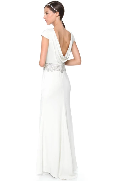 Long Bateau Sheath Satin Dress With Low-V Back Style