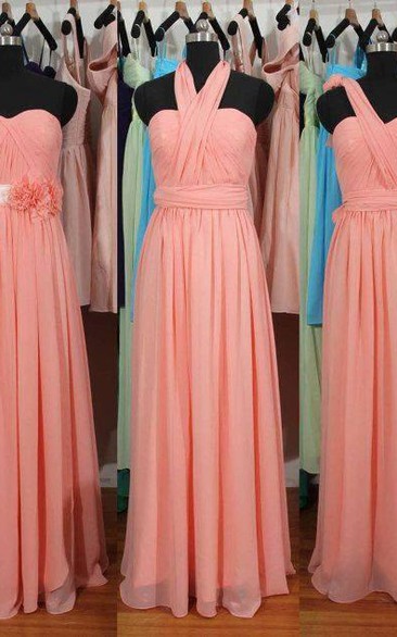 Simple A-Line Chiffon Convertible Bridesmaid Gowns Ruffles Evening Dresses