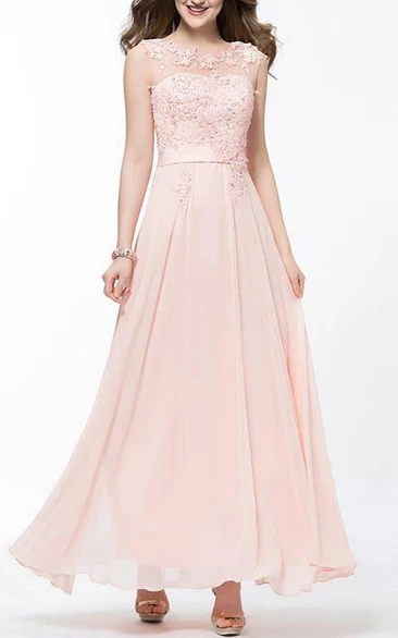 Charming Scoop Applique Beading Ankle Length Prom Dress