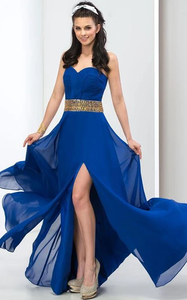 Sweetheart Beaded Front-Split Long Prom Dress