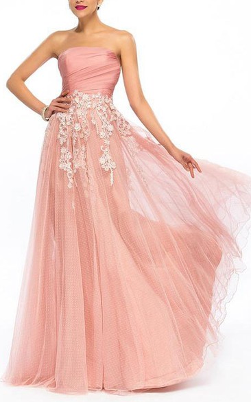 Dramatic Strapless Appliques A-Line Zipper-up Long Prom Dress