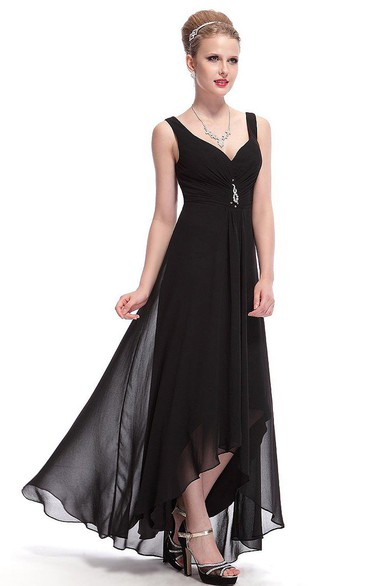 Sleeveless Asymmetrical Chiffon Dress With Illusion Style