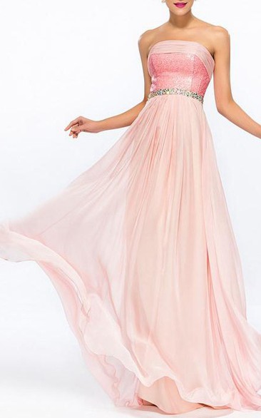 Sparking Strapless A-Line Sequins Beading Long Prom Dress