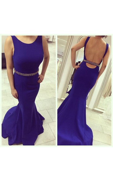 High Quality Mermaid Beadings Evening Dress Open Back Sweep Train