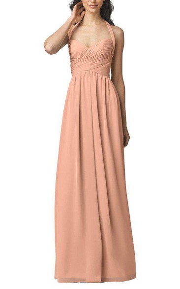 Halter Ruched Long Bridesmaid Dress