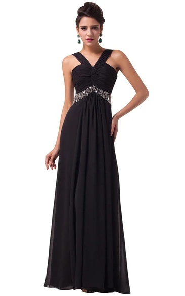 Sexy Sleeveless Chifofn Dress With Beaded Waist