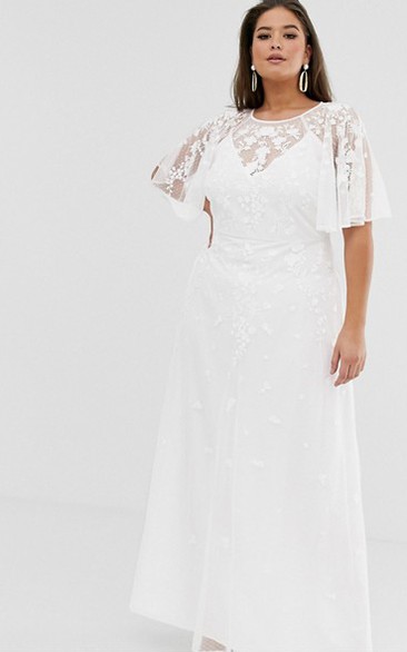 Ethereal Chiffon and Tulle Sheath Bridal Gown with Appliques