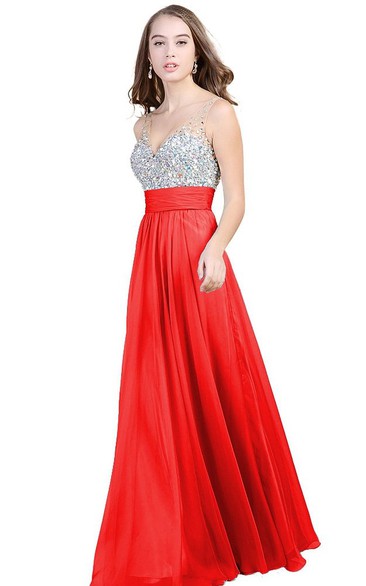 Spaghetti Straps A-line Dress With Beading and Belt