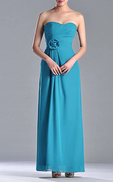 Floor-length Sweetheart Empire Chiffon Bridesmaid Dress With 3D Flower