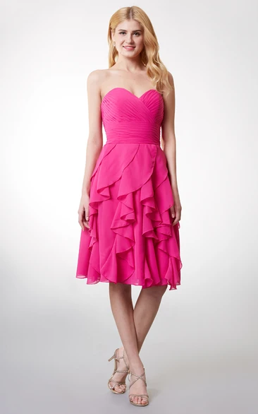 Sleeveless Ruffled Short Chiffon Dress With Ruching