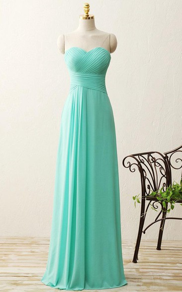 A-line Floor-length Sweetheart Pleats Zipper Chiffon Dress