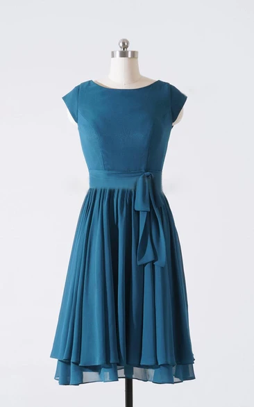 A-line Knee-length Cap Sleeve Chiffon Dress