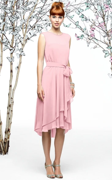 Cap-Sleeved Chiffon Dress With Asymmetrical Layers