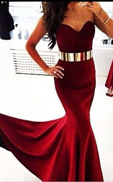 Sexy Sweetheart Sleeveless Mermaid Prom Dress With Golden Belt