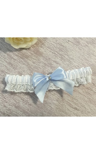 Large Light Blue Bow Lace Elastic Garter Within 16-23inch