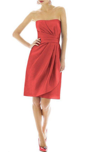 Pleated Strapless Satin Short Bridesmaid Dress