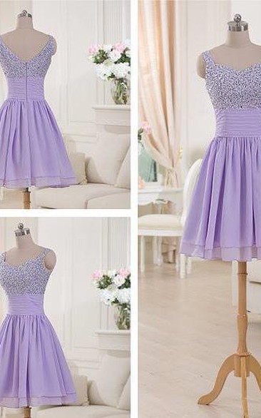 Elegant Spaghetti Strap Sequins Short Hiffon Homecoming Dress