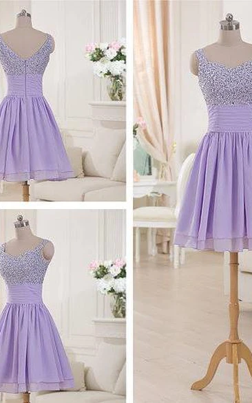 Elegant Spaghetti Strap Sequins Short Hiffon Homecoming Dress