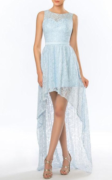 Delicate Sleeveless Asymmetrical Lace Long Evening Dress