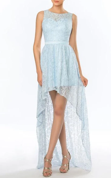 Delicate Sleeveless Asymmetrical Lace Long Evening Dress