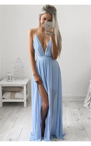 Elegant V-Neck Long Prom Dress Chiffon Floor Length