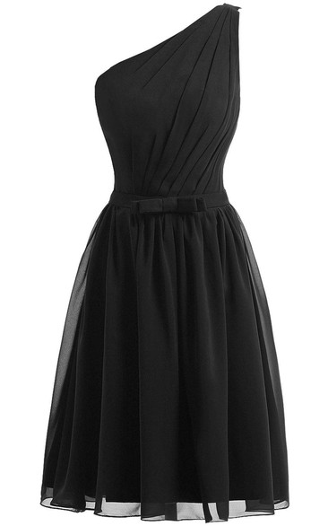 One-shoulder A-line Chiffon Dress With Pleats