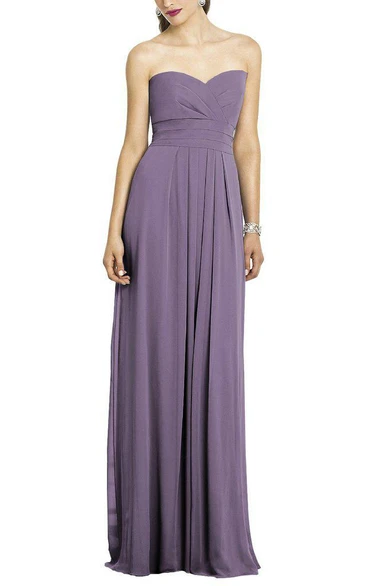 Strapless Pleated Long Chiffon Bridesmaid Dress