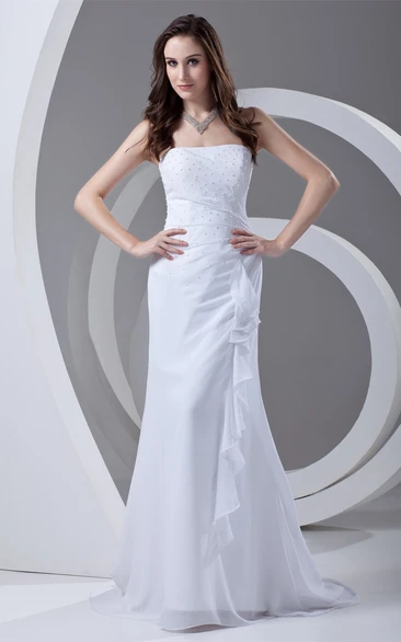 Strapless Maxi Sheath Draping and Dress With Beading