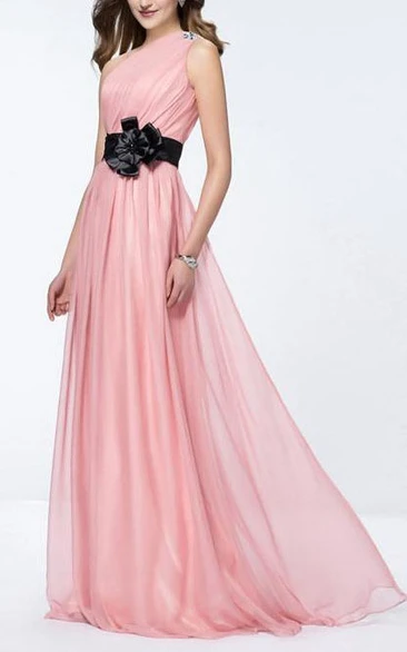 Affordable One-Shoulder A-line Flower Evening Dress