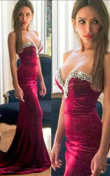 Beautiful Sweetheart Burgundy Evening Dress Mermaid With Beadings