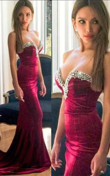 Beautiful Sweetheart Burgundy Evening Dress Mermaid With Beadings