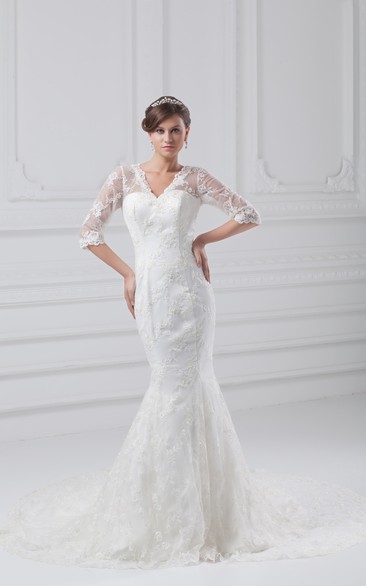 Scalloped Edge Neckline Strapless Mermaid Dress With Lace Appliques