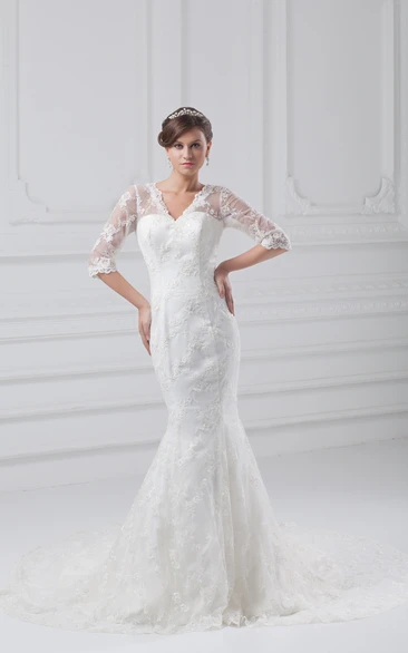 Scalloped Edge Neckline Strapless Mermaid Dress With Lace Appliques