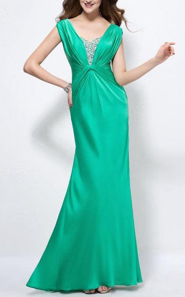 Charming Floor-Length Beadings Straps Zipper-Up Evening Dress