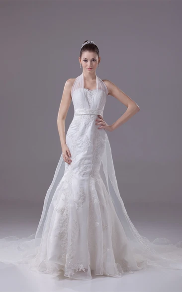 Haltered Jeweled Mermaid Court Train and Dress With Appliques